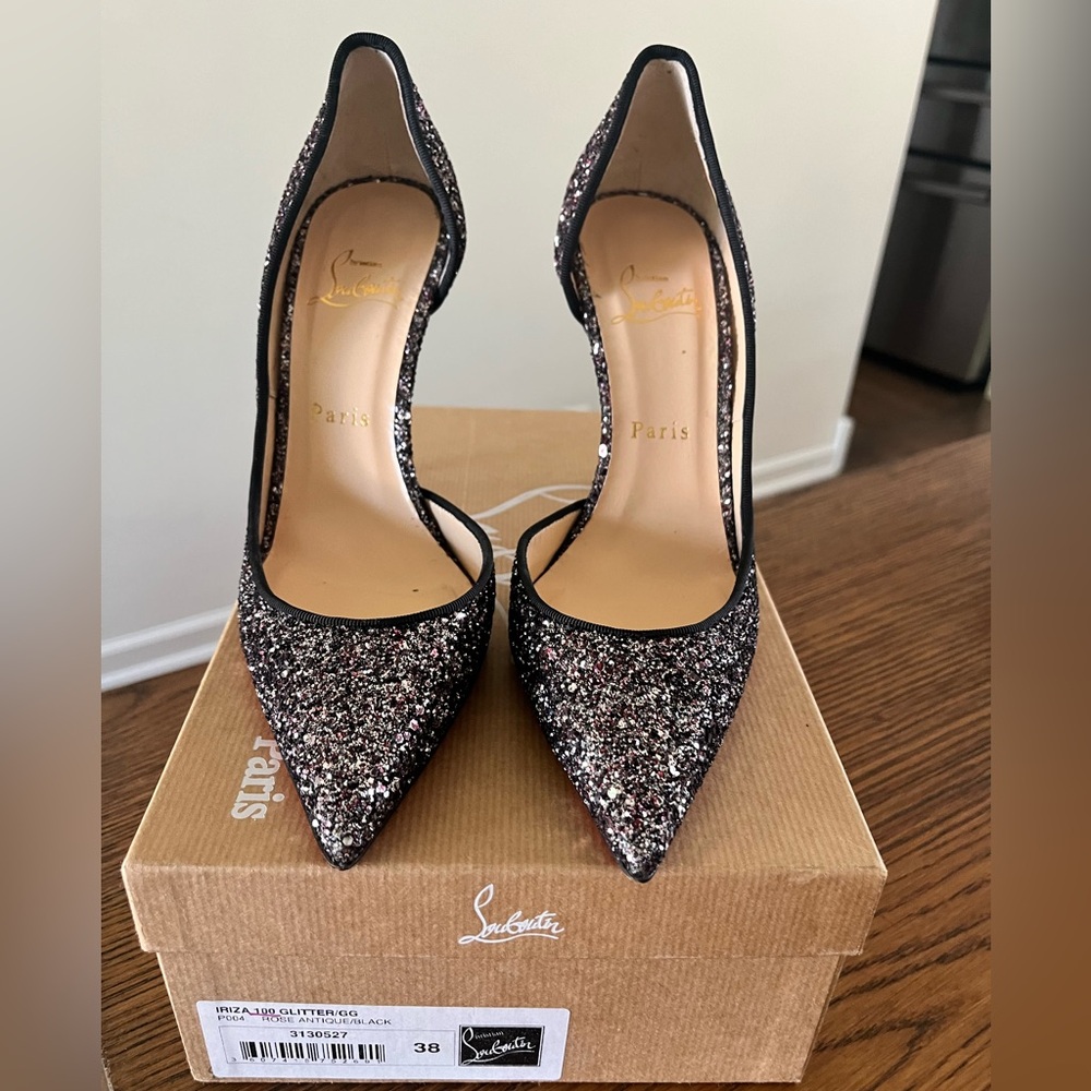 Christian Louboutin Iriza 100 Rose Glitter Pump Size 38